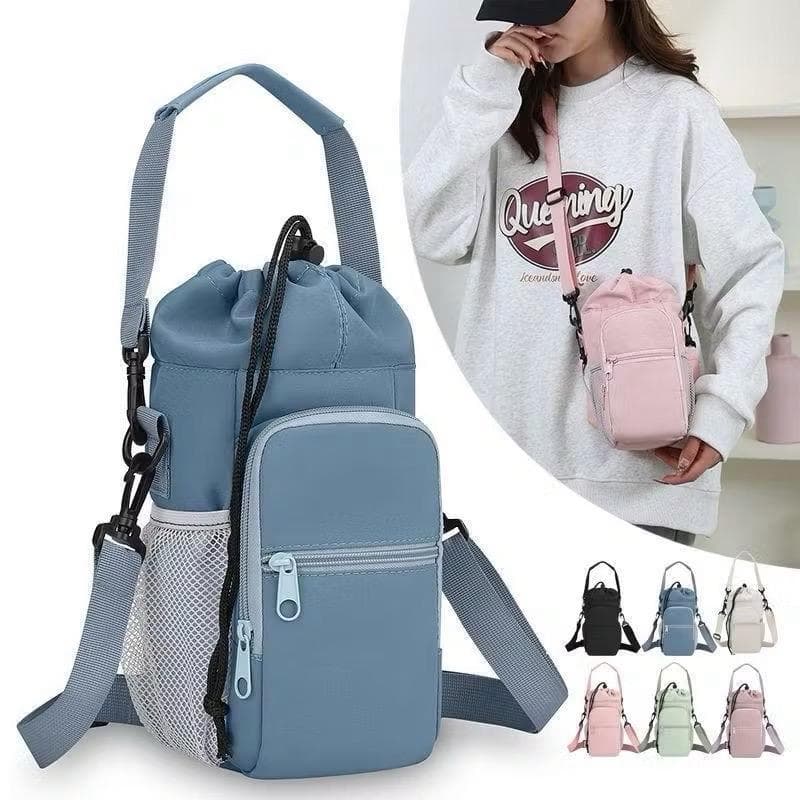 Bolsa Porta Garrafa Térmica com Zíper e Alça Ajustável Impermeável para Viagem Academia Passeio