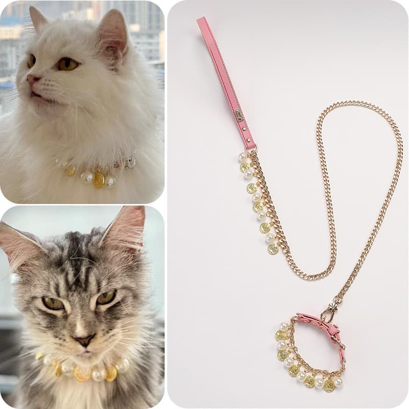 Coleira De Pérola De Imitação De Cachorro , Bola De Argila Macia Para Animais De Estimação , Trela De Fio De Aço , Gato