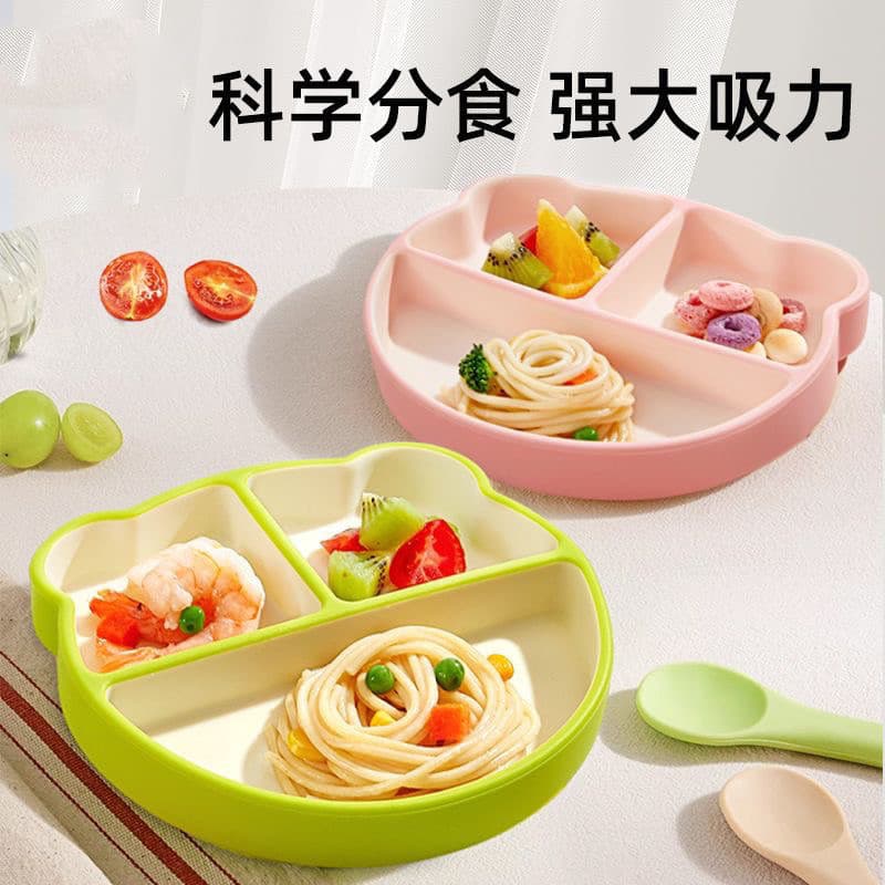 Ventosa tipo tigela de Silicone integrada prato de jantar para bebê prato de suplemento alimentar infantil talheres para