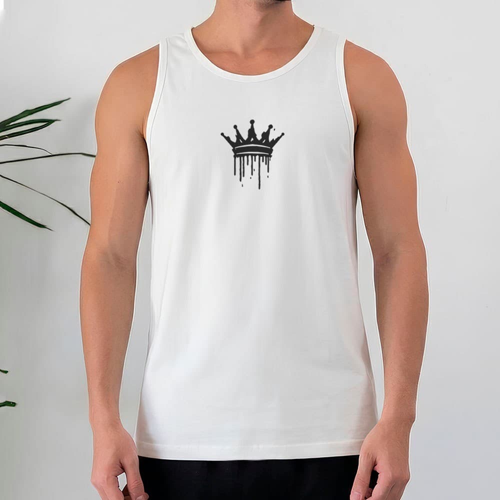 Camiseta Regata Masculina 100% Algodão Coroa Escorrida Poder Urbano Estilo Streetwear Casual Fitness