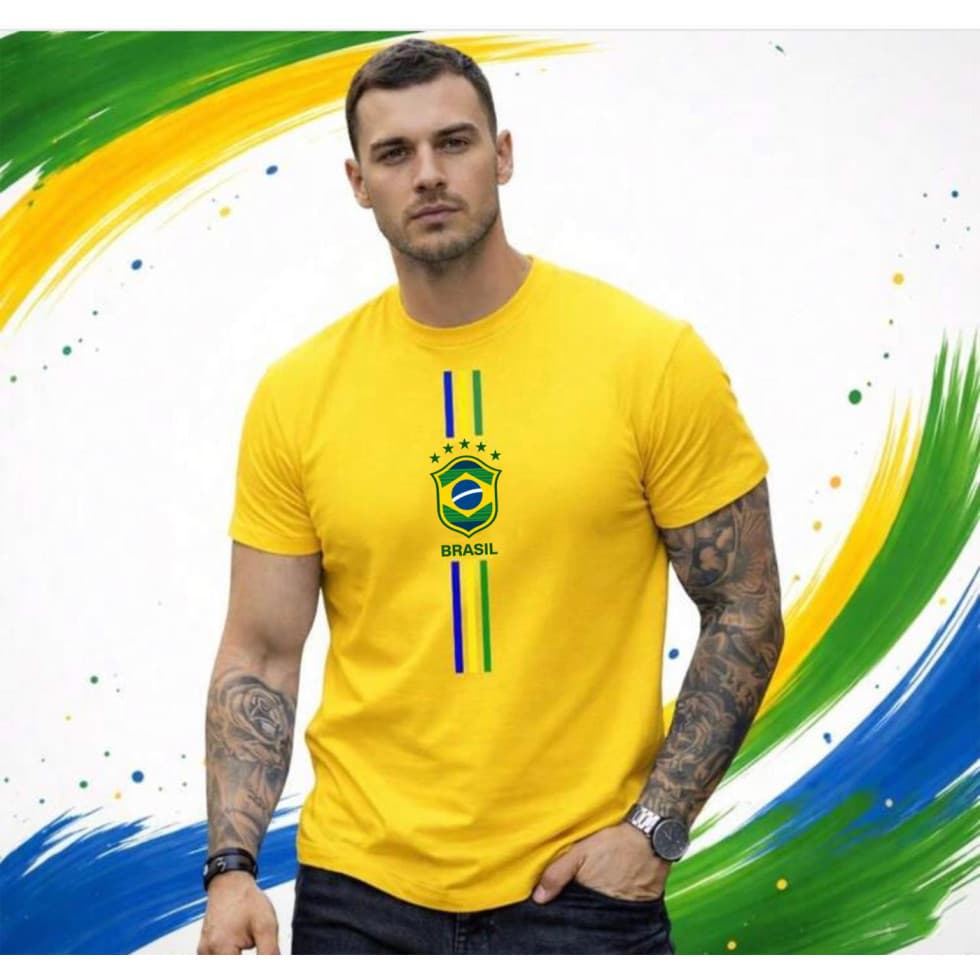 CAMISETA BRASIL COPA DO MUNDO 3 RISCOS UNISSEX 100% ALGODÃO PREMIUM