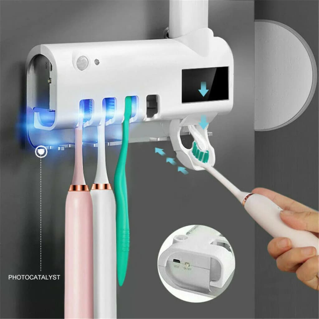 Porta Escova De Dente Com Esterilizador Uv E Suporte P Pasta