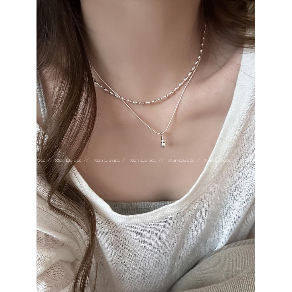 Gota de água pingente empilhamento dupla camada colar feminino 2026 novo estilo luz luxo nicho colar clavícula corrente