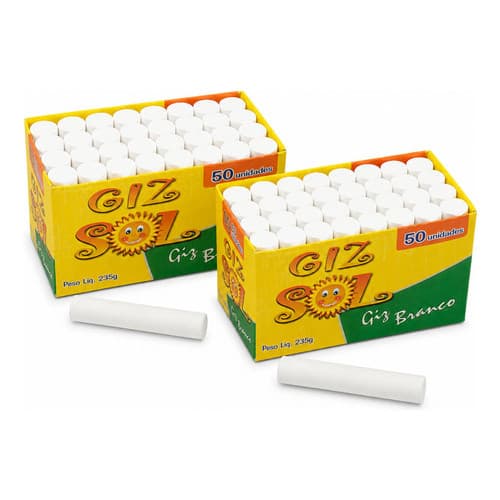 Giz Lousa Branco Para Quadro Negro Caixa 100 Unidades