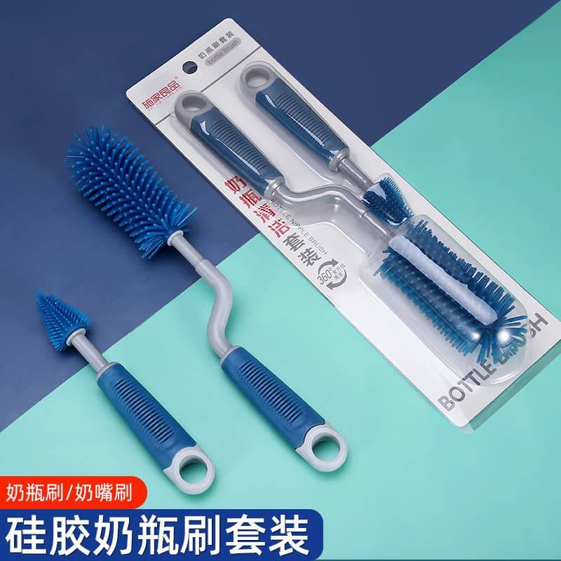 Conjunto de duas peças escova de garrafa de Silicone escova de lavagem de garrafa de bebê escova de mamilo escova de pal