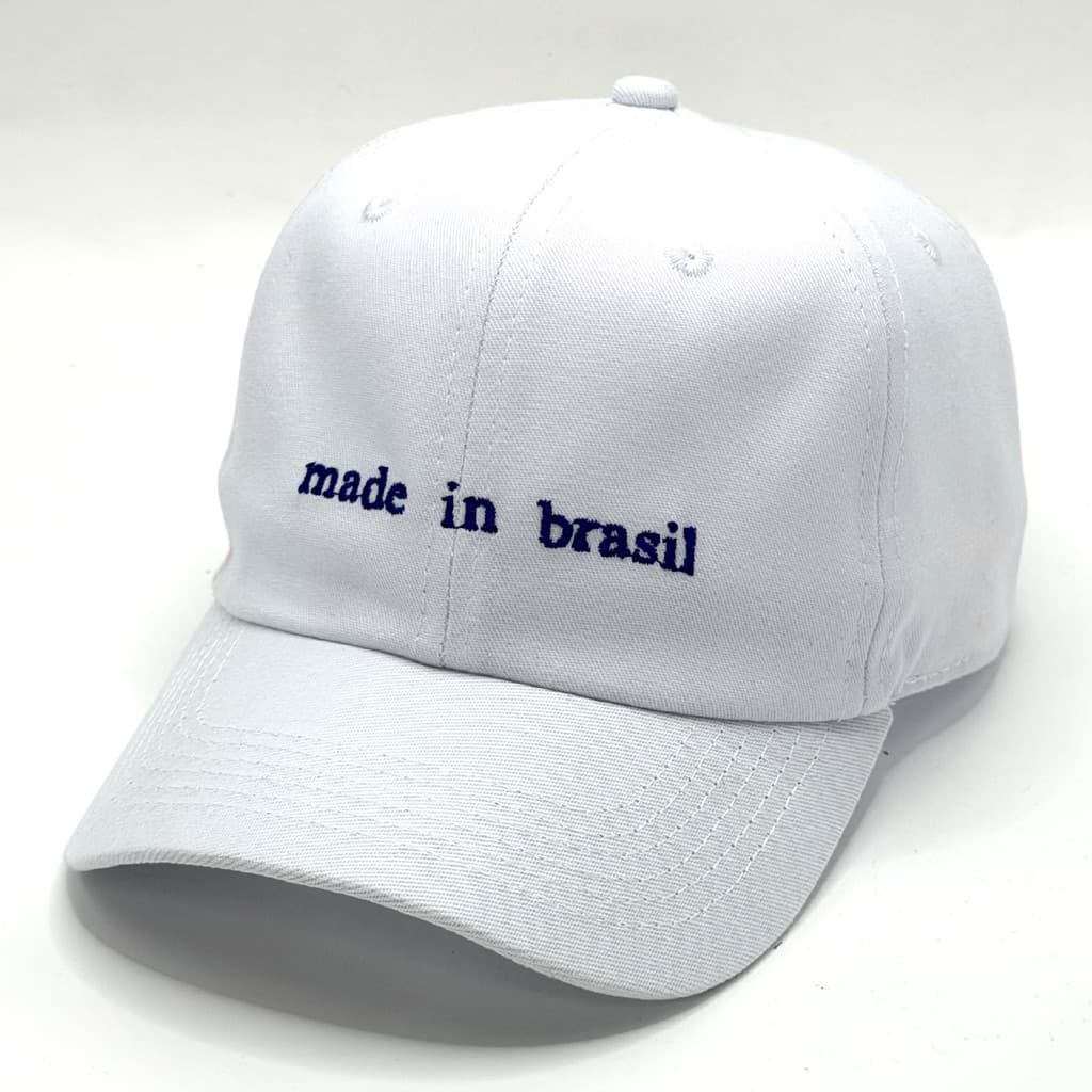 Boné Made In Brasil Branco Bordado Azul Marinho Dad Hat Premium Unissex Aba Curva Casual