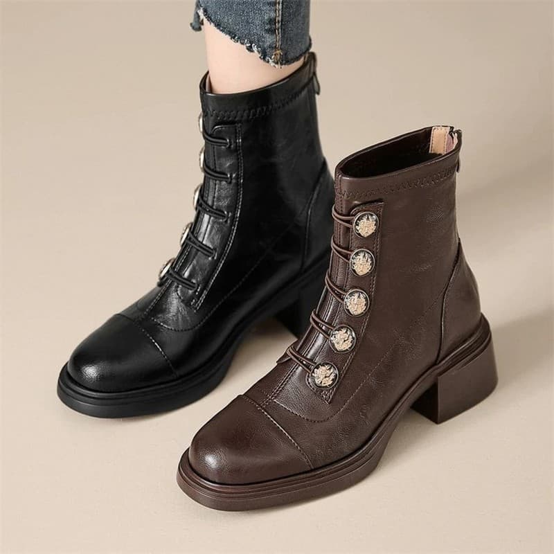 Outono inverno novo estilo elegante Martin botas estilo Retro moda mãe botas dedo do pé redondo salto médio grosso botas