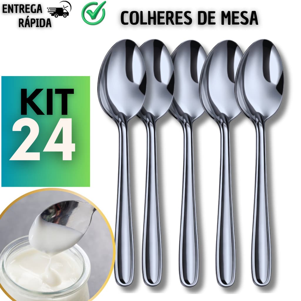 Jogo Colher Talher Aço Inox Moderno Alta Qualidade Sopa Restaurante Colheres Bar Lanchonete E Cozinha