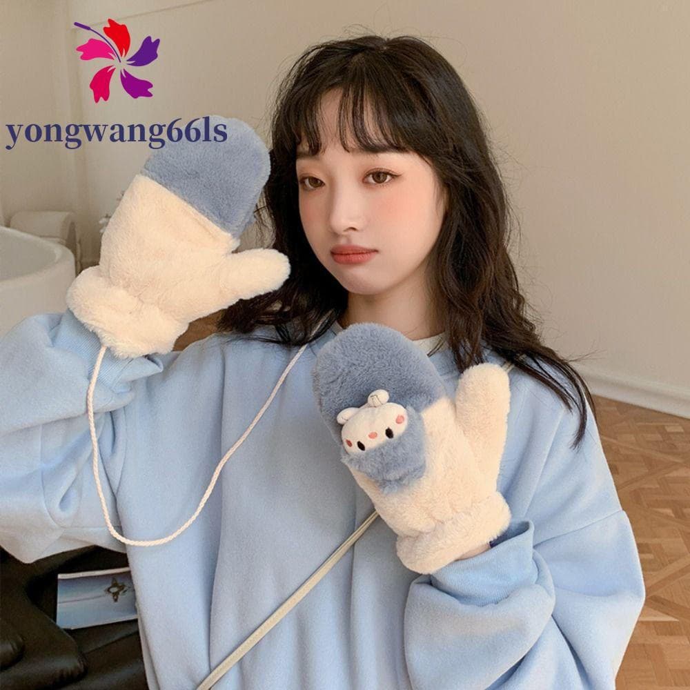 Luvas De Cabresto De Gato De Desenho Animado YONGWANG , Dedo Inteiro Com Tela Sensível Ao Toque De Pelúcia Quentes Para