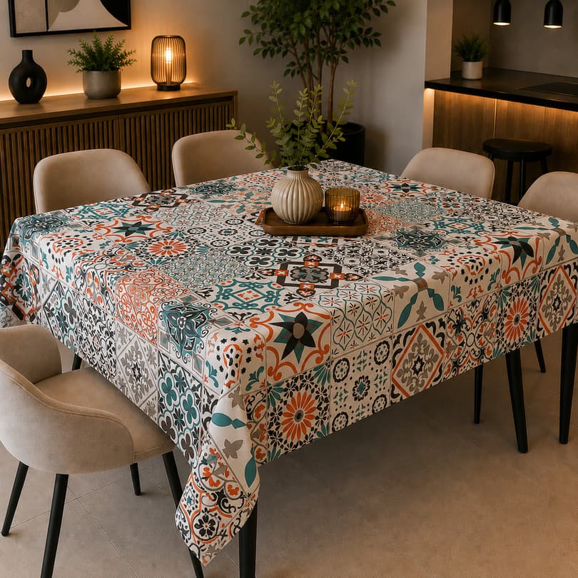 Toalha Mesa Plástico Leve Impermeável Forro Protege e Decora 2 a 12 Lugares Mosaico