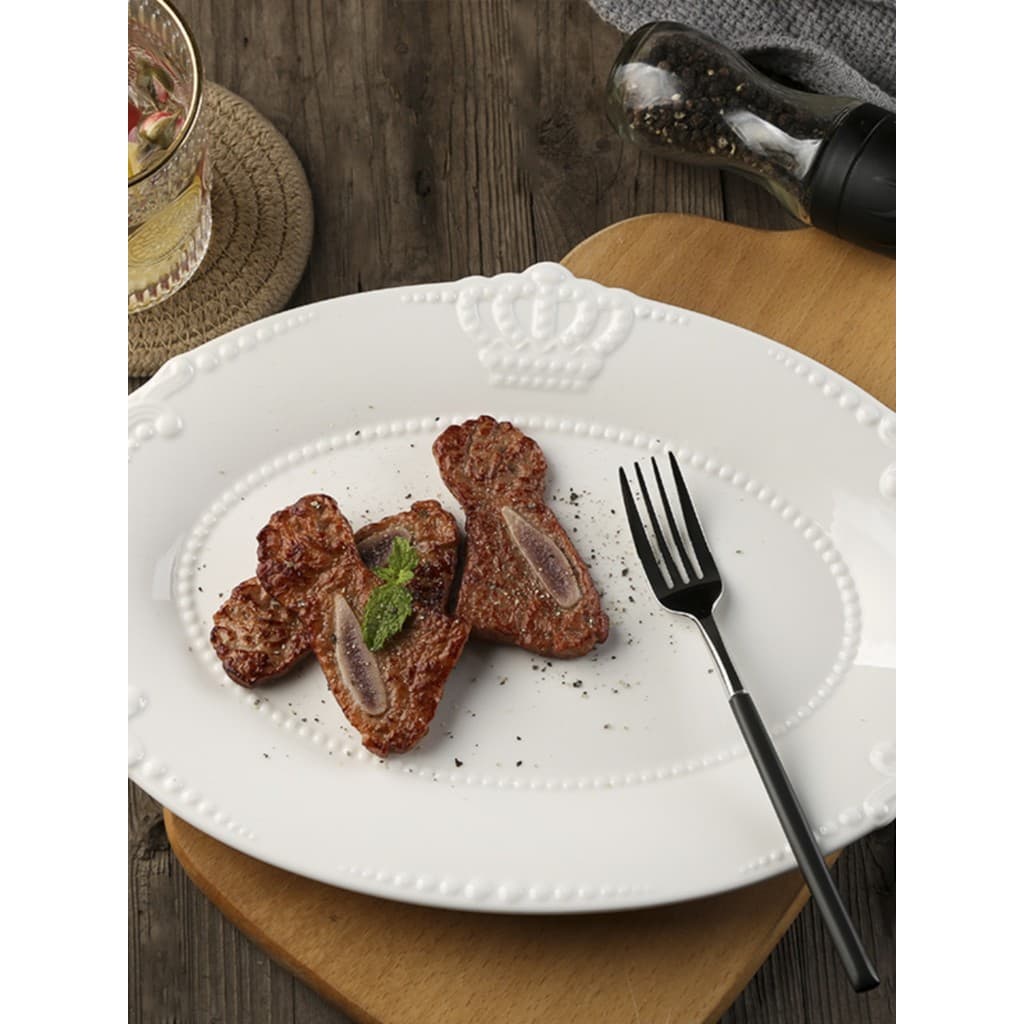 Europeu Retro tribunal coroa alívio cerâmica talheres placa plana placa de sopa prato de peixe bolo prato bife