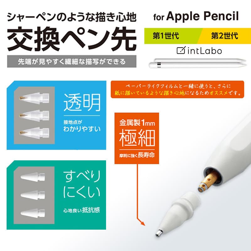 Elecom ApplePencilPro Ponta de substituição Tubo de agulha de Metal Transparente Tablet Ponta de caneta capacitiva