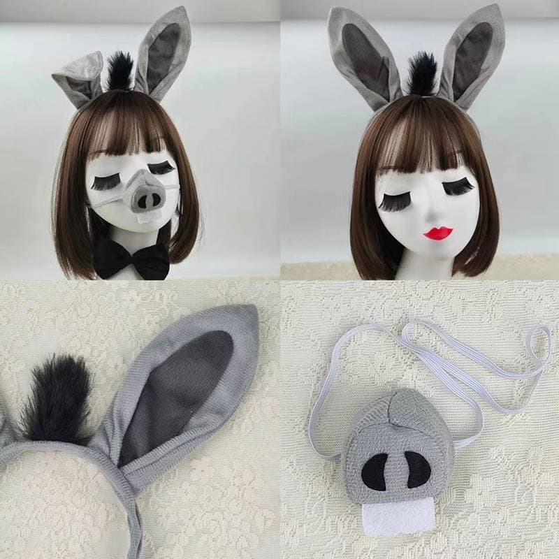 Primavera 1 Conjunto Cosplay Animais Orelha Cauda Nariz E Gravata Borboleta Decoração Trajes De Burro Adereços Festival