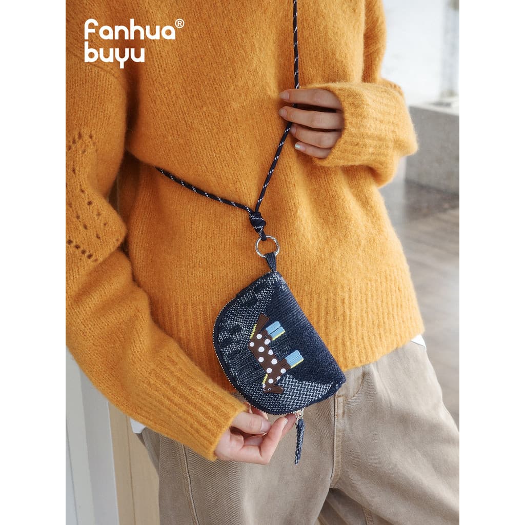 Fanhua silencioso High-End Mini pônei moeda bolsa Crossbody caso chave com zíper caso de cartão contraste cor Retro fone