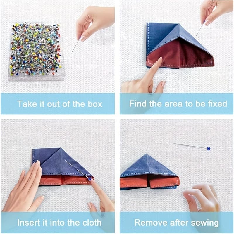 100 alfinetes de aço inoxidável de alta qualidade com cabeça de vidro para quilting e costura.