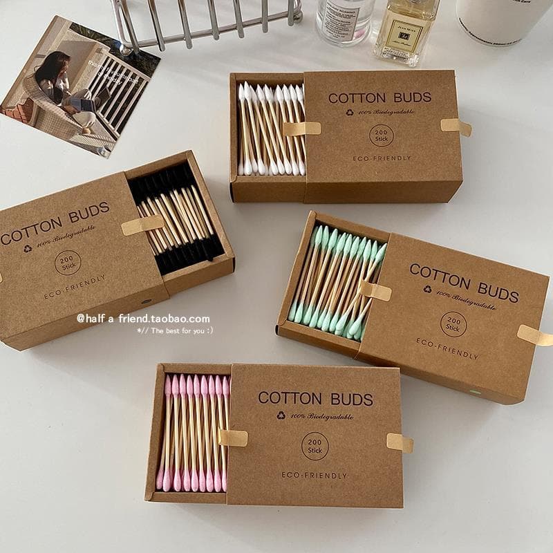 Caixa de papel Kraft genuína de alta qualidade, 200 peças, removedor de maquiagem, cotonetes descartáveis, cor dupla, al