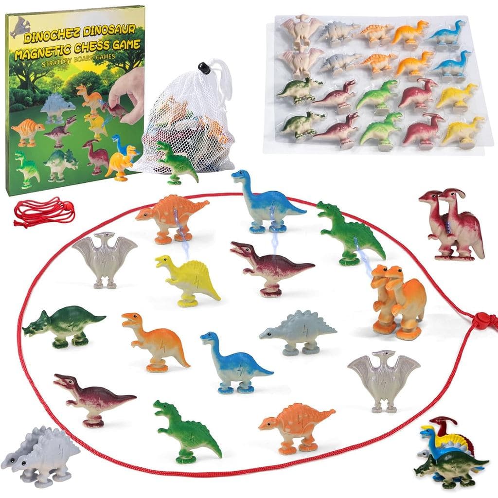 Conjunto de Jogo de Xadrez Dinossauro Dinochez 2026, 20 Peças de Brinquedos de Dinossauro, Jogos de Tabuleiro de Estraté