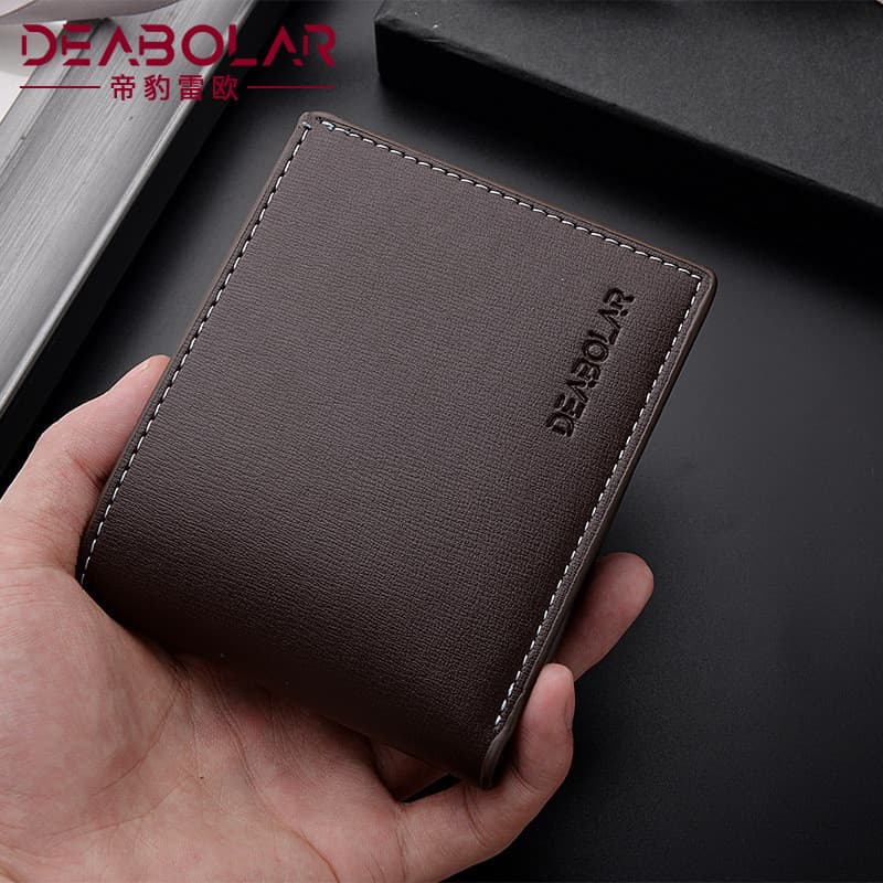 Carteira masculina leve, carteira curta horizontal dobrável com porta-moedas, carteira masculina de couro.