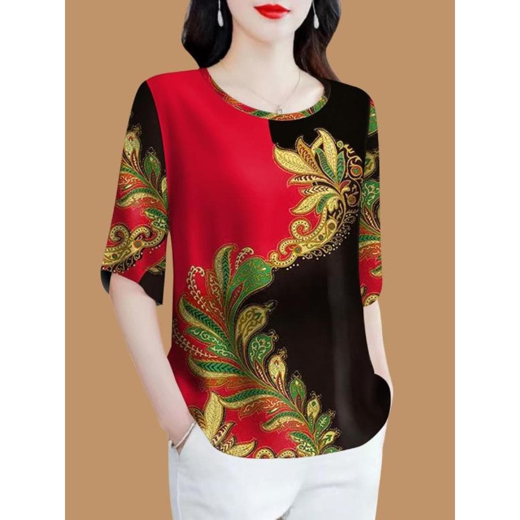 ~~ Nova camiseta feminina de meia manga versão coreana impressa capa solta barriga roupa de mãe tudo-
