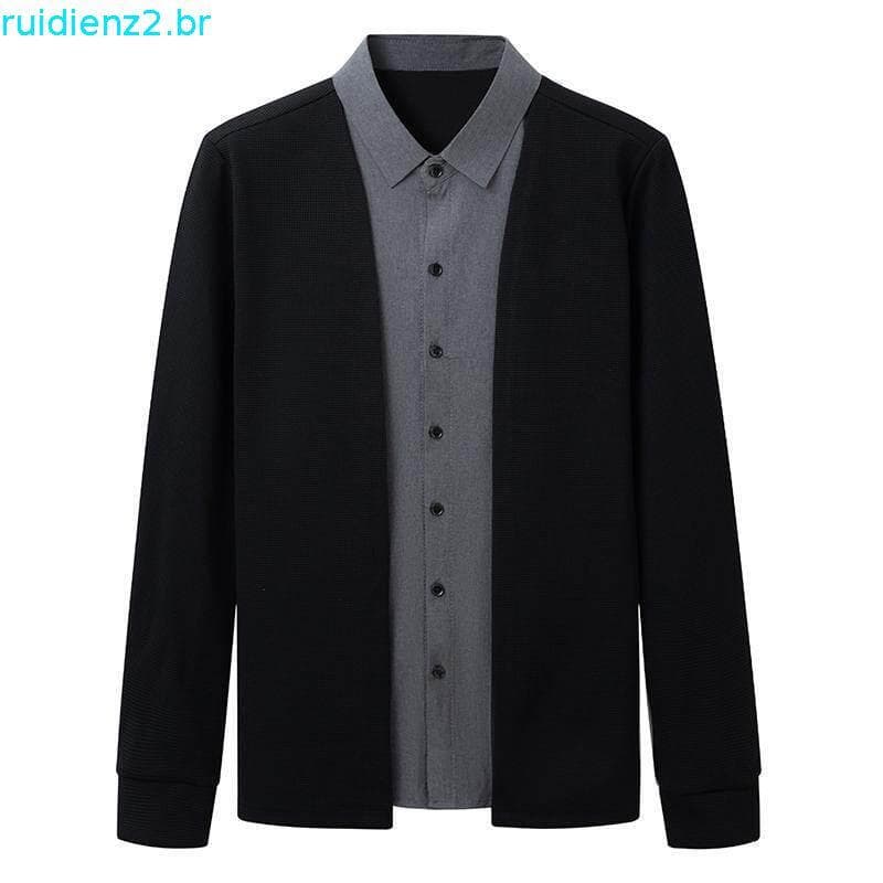 Csa Masculina Falso Duas Peças, Manga Longa, Corte m, Csas Masculinas, Casual, Negócios, Colarinho com Botões H