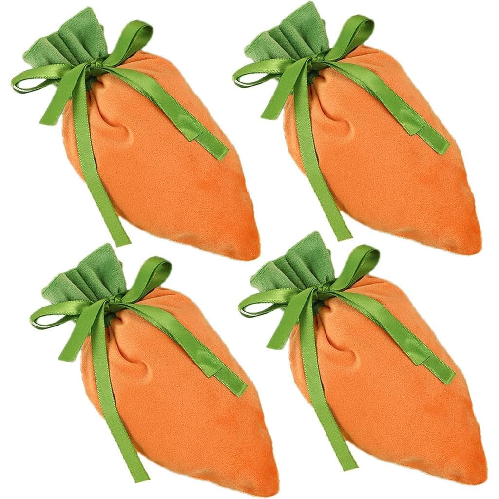 Sacos de Doces em Forma de Cenoura para Festas – Pacote com 4 Sacos de Tecido Feitos à Mão, Decorações para Festas de An