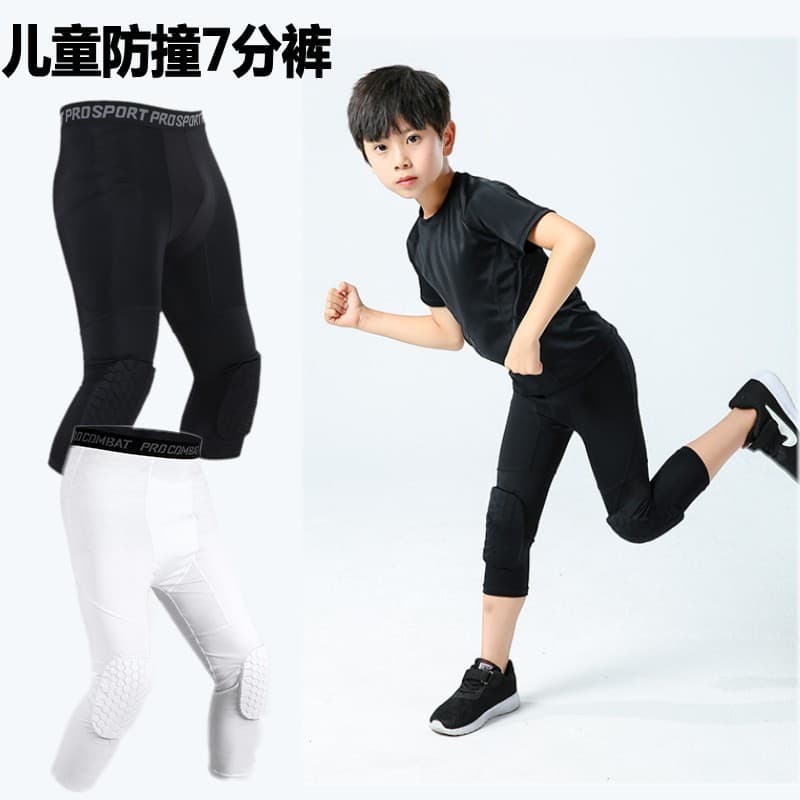 Crianças joelheiras Leggings meninos favo de mel Anti-colisão resistente ao choque alta elástica basquete futebol equipa