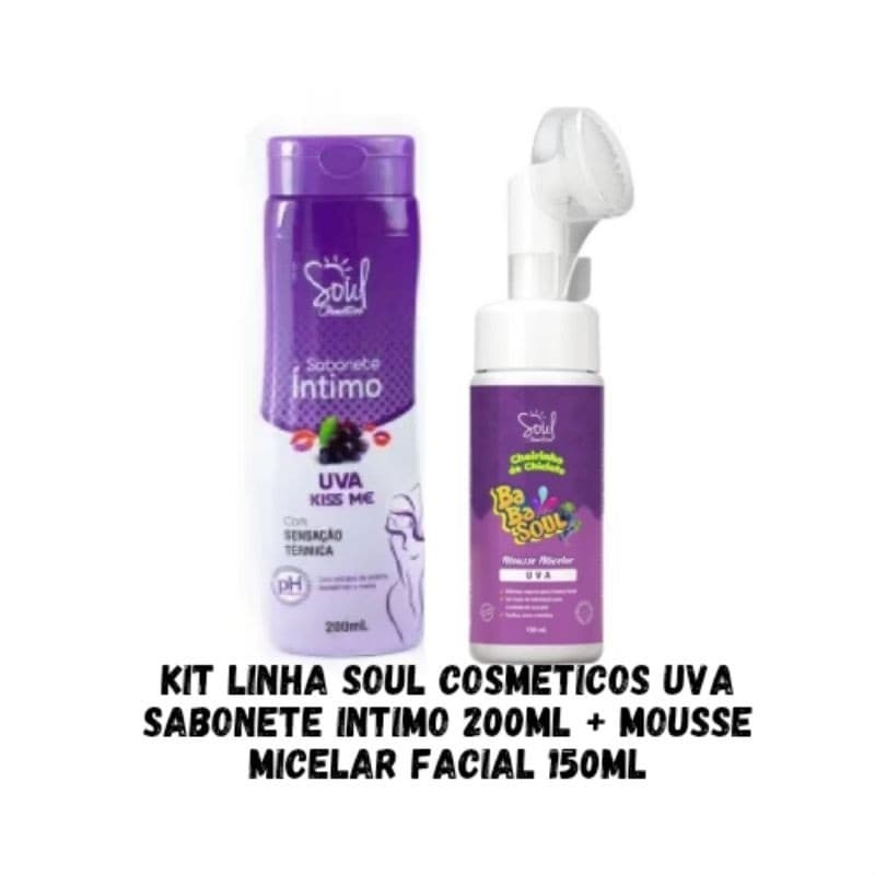Kit Linha Soul Cosméticos Uva Sabonete Intimo 200ml+ Mousse Micelar Facial 150ml