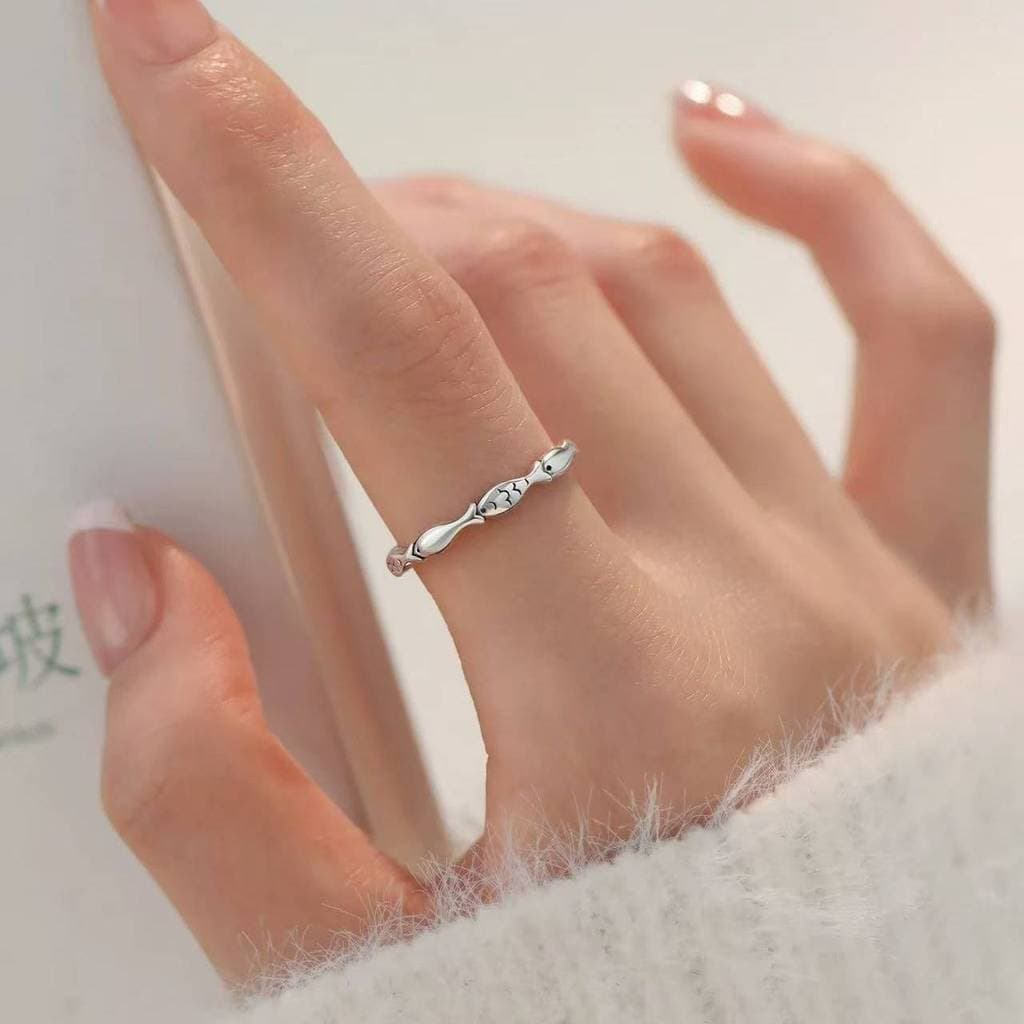 anel de namoro anel solitario 925 prata esterlina ano peixe anel feminino simples anel de dedo indicador nicho Design ca