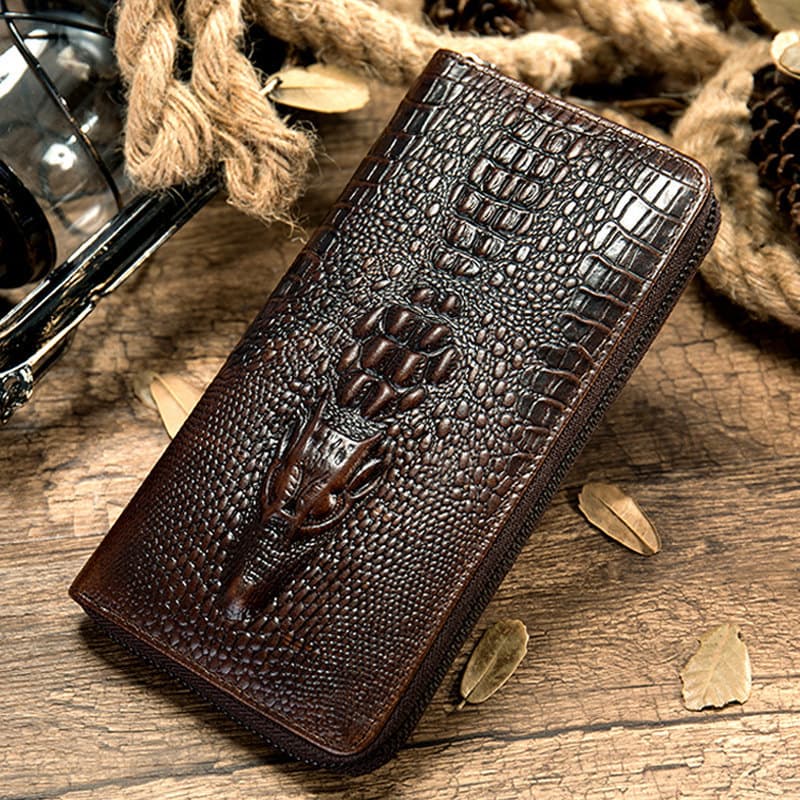 carteira masculina carteira masculina com ziper Carteira longa masculina com zíper longo padrão de crocodilo bolsa de em