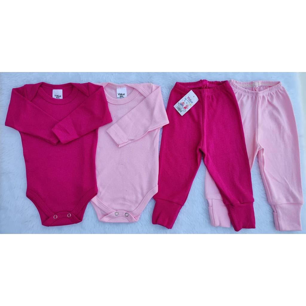 Kit Roupa De Bebê Menina 4 Pçs 2 Body Manga Longa e 2 Mijão Culote