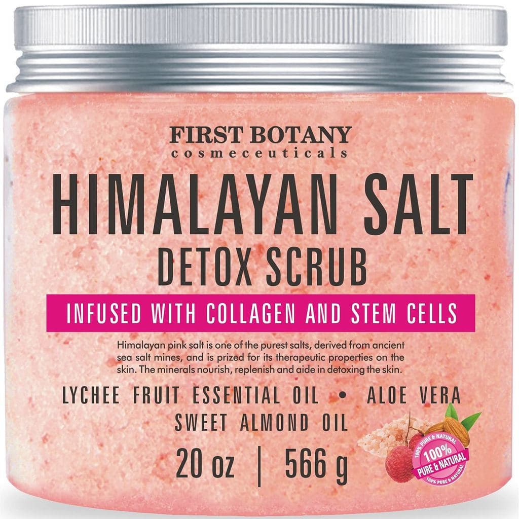 FirstBotany Esfoliante Corporal de Sal do Himalaia com Colágeno e Células-Tronco, Esfoliante Natural de Sal para Corpo e