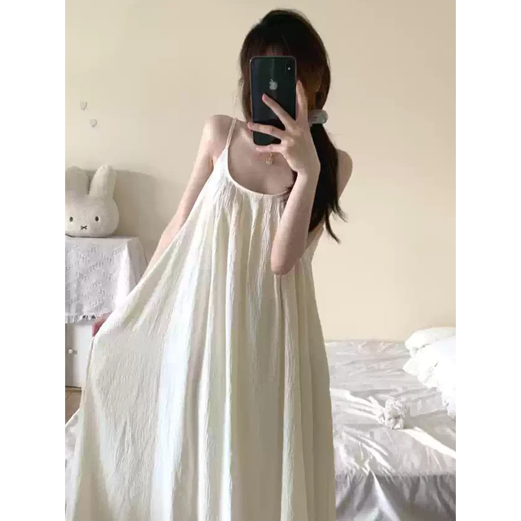 Doce estilingue camisola feminina verão fino francês damasco estilo de comprimento médio com almofada no peito pode usar
