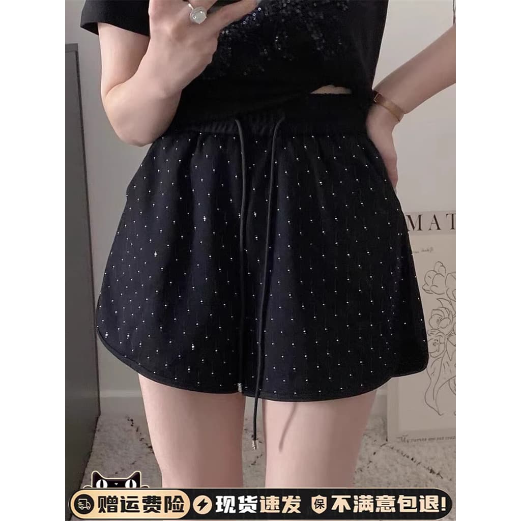 Indústria pesada Gypsophila diamante quente perna larga Shorts esportivos feminino verão 2024 novo estilo de venda quent