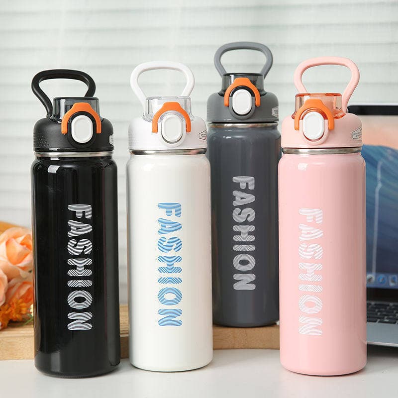 Novo estilo estudante copo térmico de aço inoxidável palha copo garrafa térmica portátil mochila copo senhoras esportes