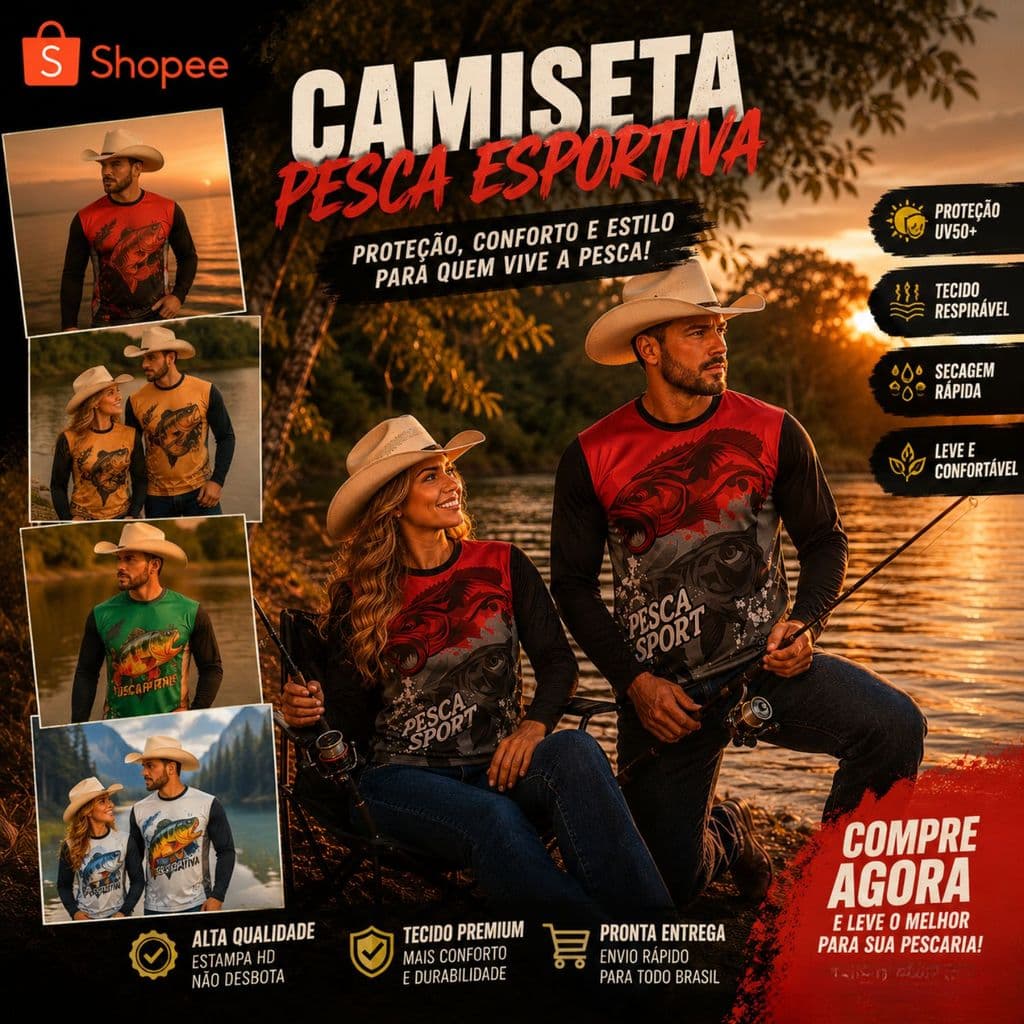 Camiseta  Masculina Blusa de Frio Jaqueta Pesca Esportiva UV50 Camiseta Manga Longa Tucunaré Pescador