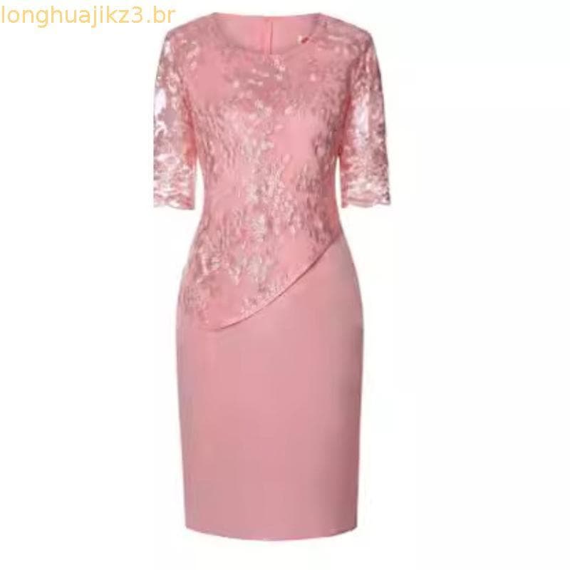 2026 novo produto Plus Size roupas femininas em torno do pescoço azul renda costura falso manga de dois pontos vestido j