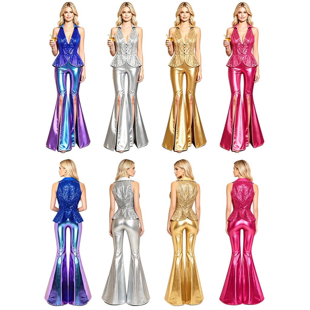Aislor Roupa Feminina De Discoteca Com Glitter , Lapela , Sem Mangas , Colete De Lantejoulas E Cintura Alta Entalhe Em V