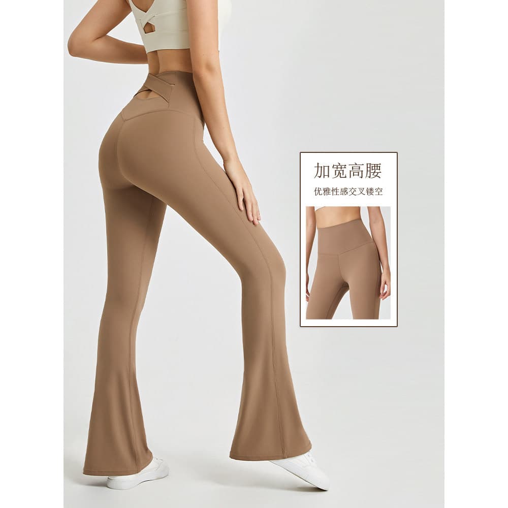 Calças esportivas Slim-fit Nude estiramento Yoga calças largas magro olhar cintura alta pêssego Hip Lift Casual ajuste