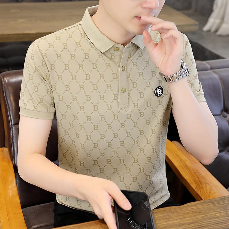 Camiseta masculina respirável de seda gelo de manga curta verão lapela camisa polo versão coreana Street Wear topo na mo