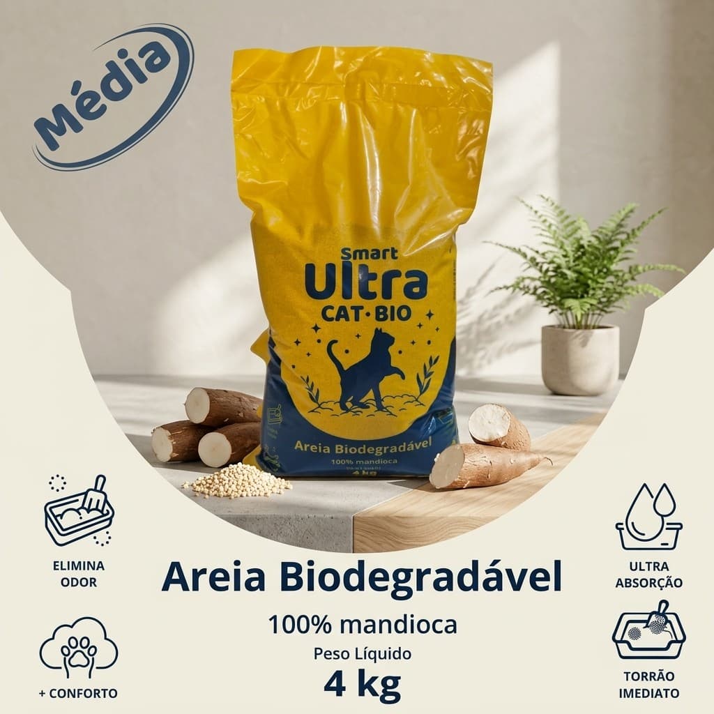 Areia Higiênica Biodegradável para Gatos Ultra Cat Bio 4kg Controle de Odor e Alta Absorção