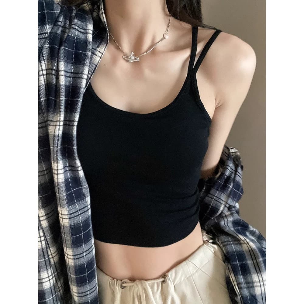 Camisola preta feminina verão exterior usar com almofada no peito bela roupa interior sutiã de uma peça Bottoming Yoga t