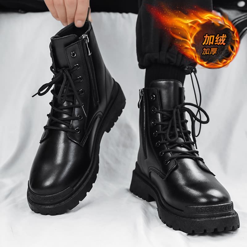 Martin botas masculinas inverno de alta qualidade estilo britânico preto botas de couro da motocicleta velo quente sapat