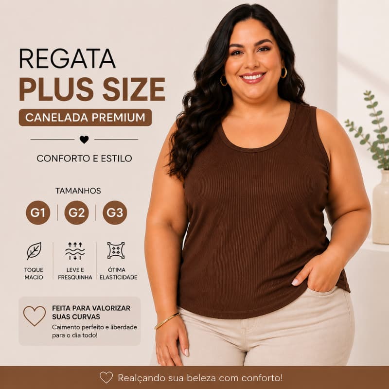 Regata Plus Size Feminina Canelada G1 G2 G3 Blusa Básica Moda Verão Confortável |3776| Oferta
