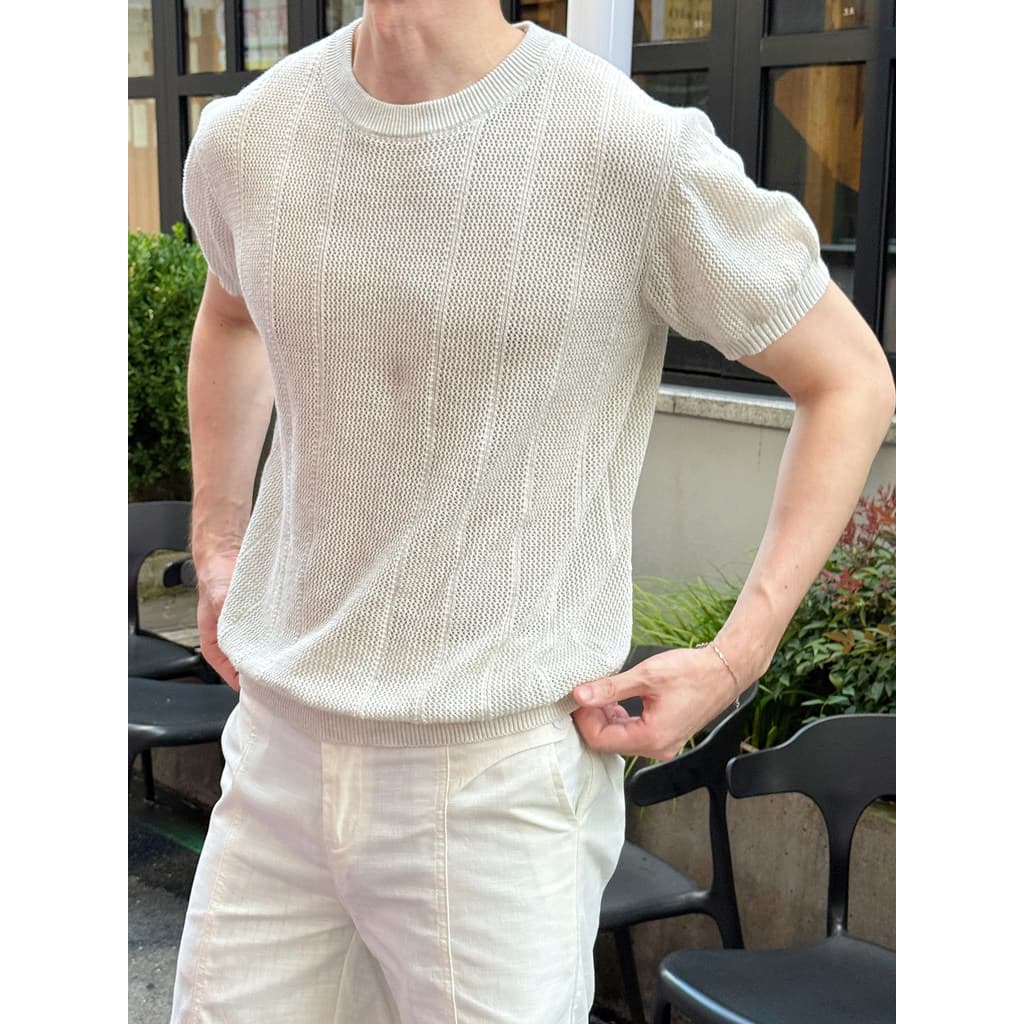 Americano oco malha High-End Design de manga curta camiseta POLO masculina verão Casual solto camiseta topo na moda