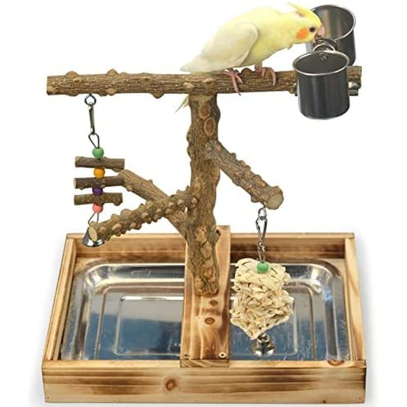LIMIO Playground De Brinquedos Para Pássaros De Madeira Natural , Acessórios Gaiola De , Poleiros Com Bandeja Removível
