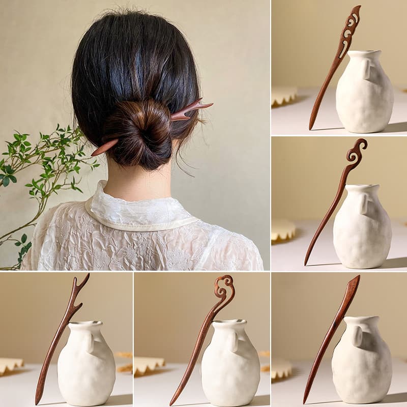 Grampo de cabelo de madeira de pêssego estilo antigo feminino High-End sentir hairpin simples e moderno grampo de cabelo