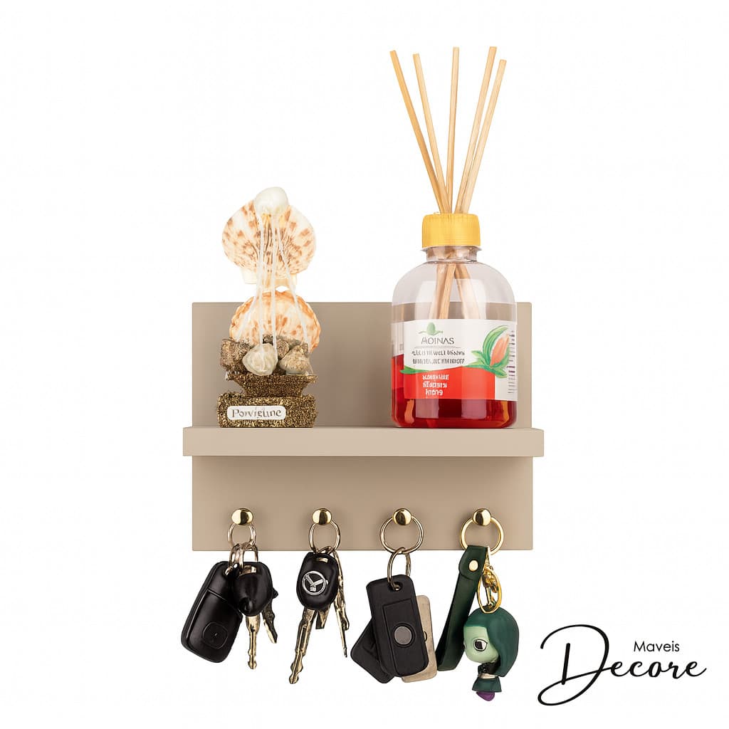 Porta Chave Decorativo De Parede e Organizador Com Prateleira Em MDF cinza