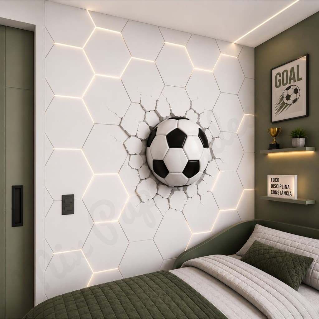 Papel De Parede para quarto do futebol Efeito Neon led