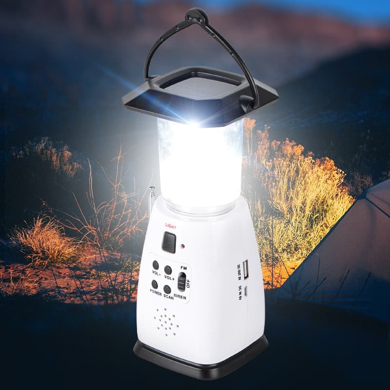 Rádio FM Solar ao ar livre, gerador de energia com manivela manual, luz de acampamento, luz de acampamento, carregador d