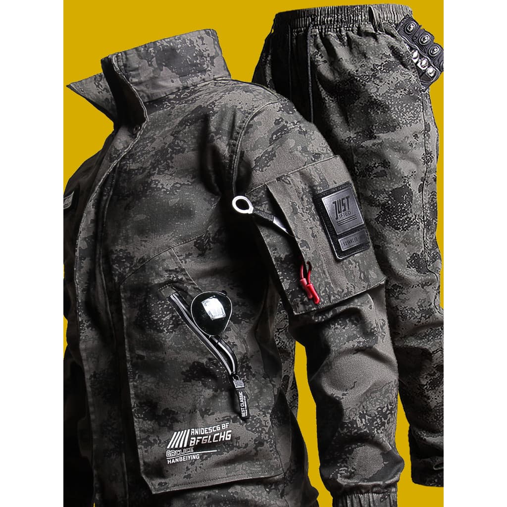 Soldador workwear terno primavera outono masculino resistente ao desgaste puro algodão estiramento jaqueta camuflagem An